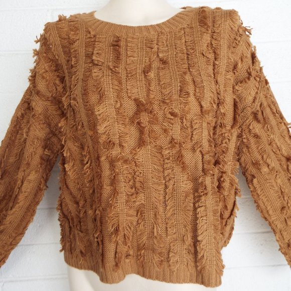 New SACRED THREADS OS L oversized gold fringed cropped pullover sweater - Picture 3 of 4